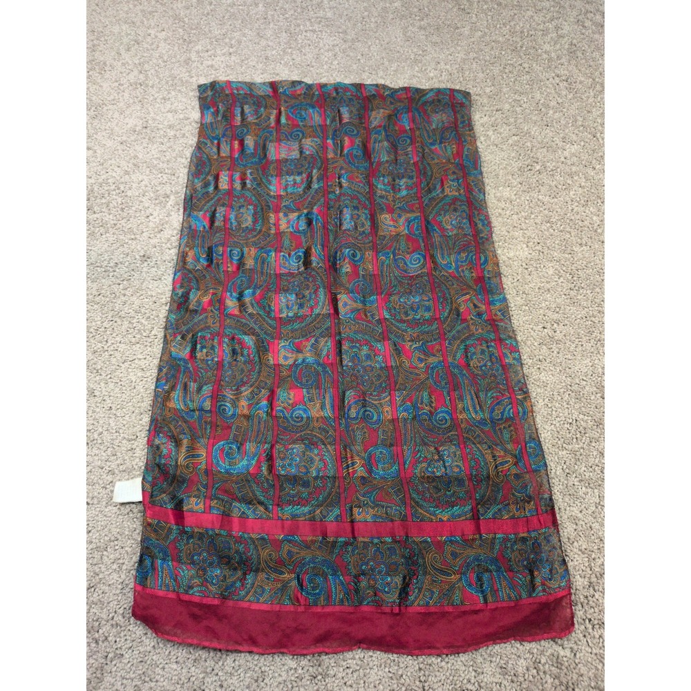 The Limited Vintage Paisley Oblong Scarf Burgundy Teal Made in Italy 30x11